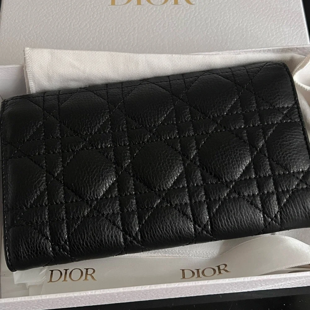 Dior Black Quilted Wallet with Gold Accents